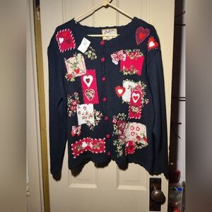 Vintage Heirloom Collectables Women's Valentines Day Heart Embroidered Sweater